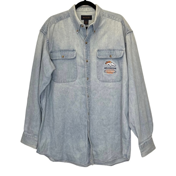 Antigua NFL Denver Broncos Denim Button Down Shirt Large Superbowl Champions - Picture 1 of 7